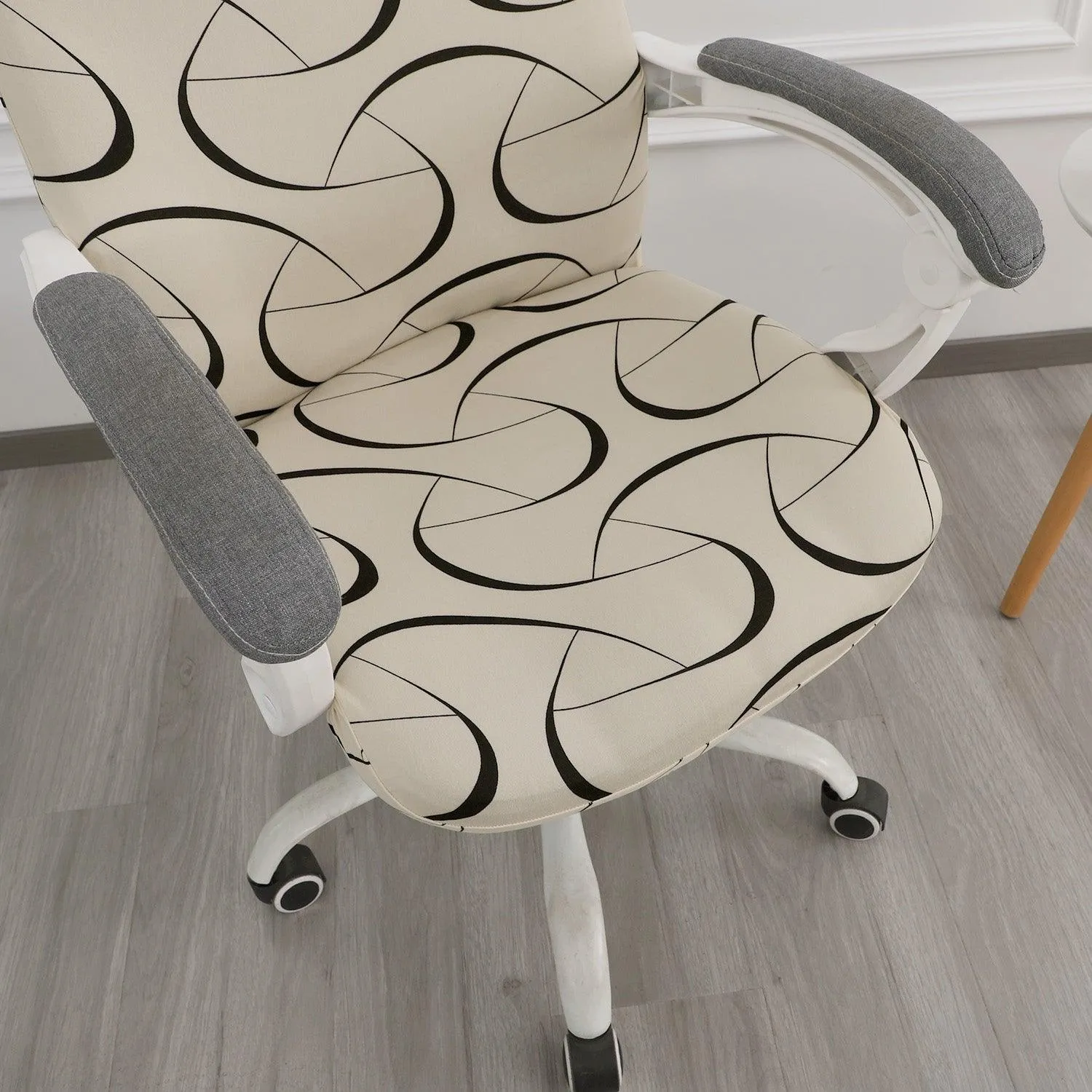 HOKIPO 140gsm Stretchable Office Chair Cover, Natural Beige Abstract Art - Medium / Large