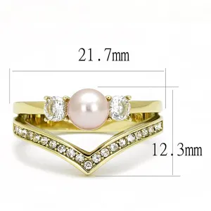 IP Gold(Ion Plating) Stainless Steel Ring with Synthetic Pearl in Rose for Women Style TK3126