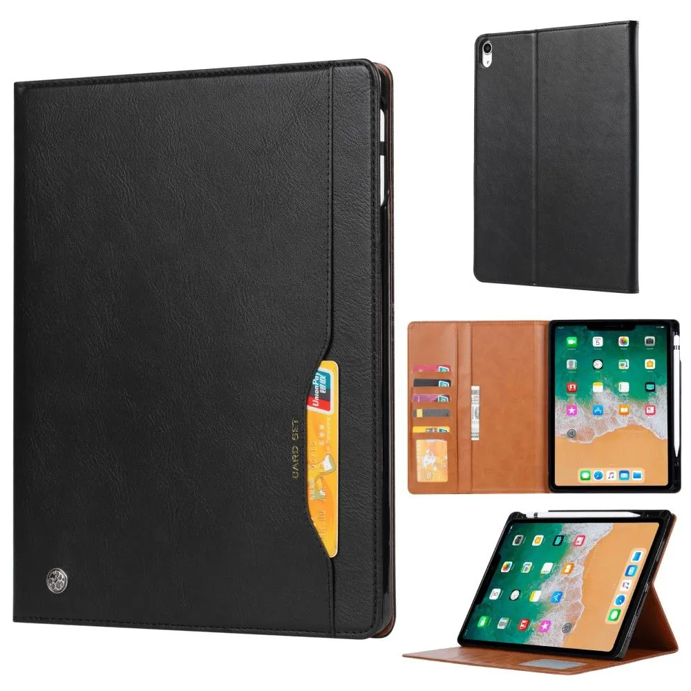 iPad Mini 6 (2021) wallet design leather flip case with pen slot - Black