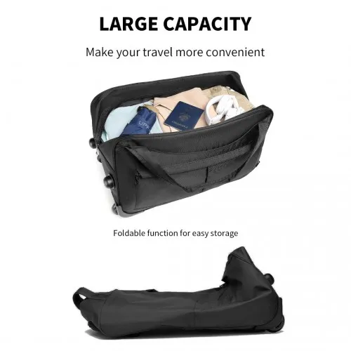 Kono Foldable Large Capacity Trolley Travel Bag - Black | Lightweight & Durable - EQ2235