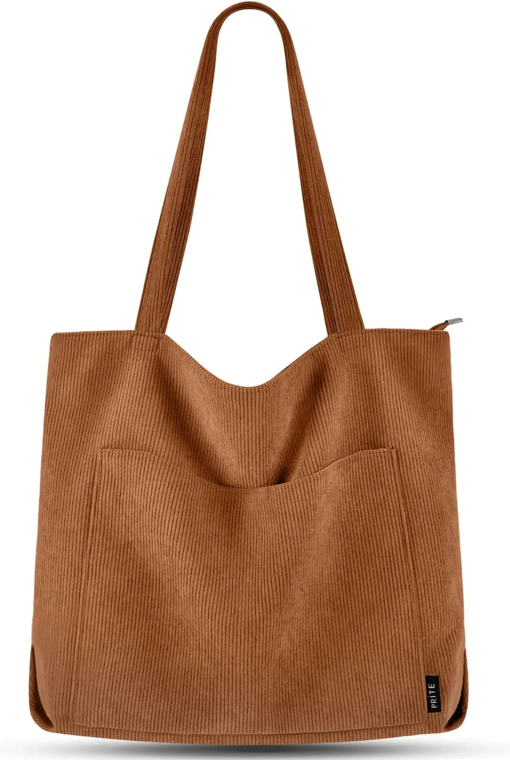 Large Corduroy Shoulder Tote Bag with Zipper and Pockets