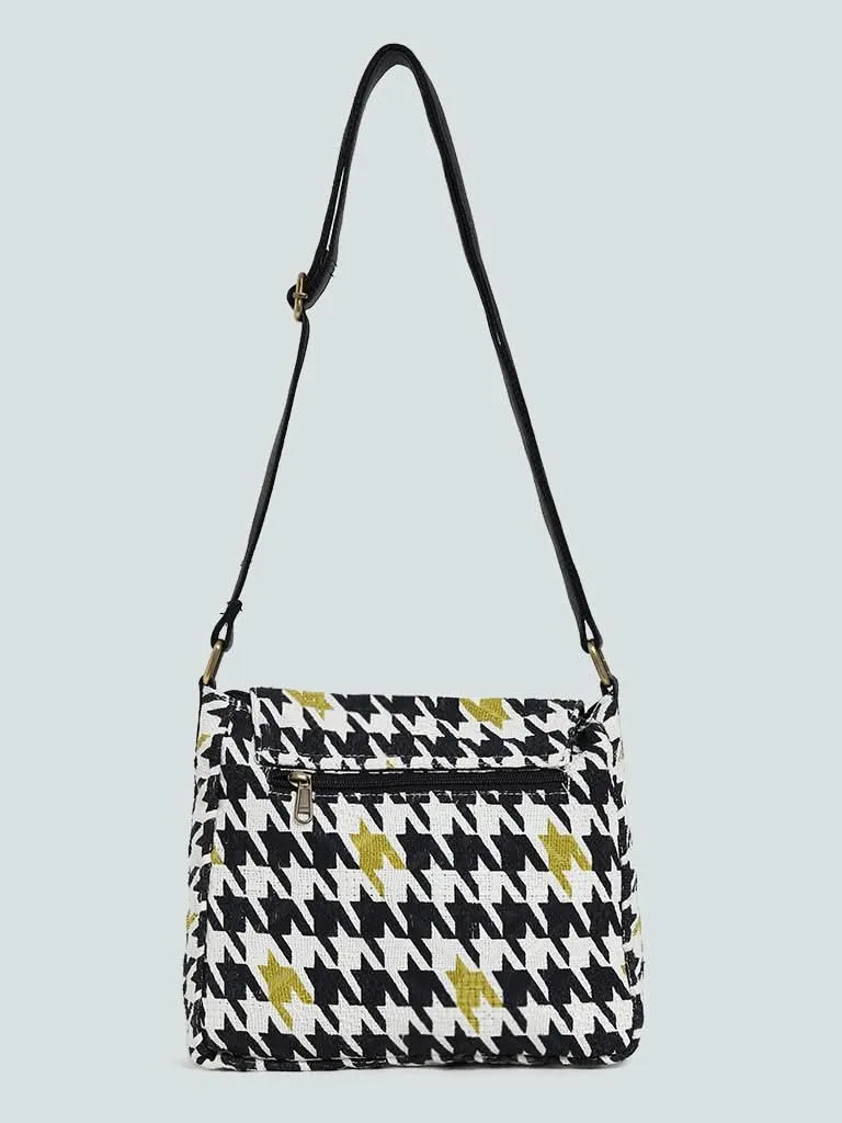 LOV Black & Lime Houndstooth Tote Bag