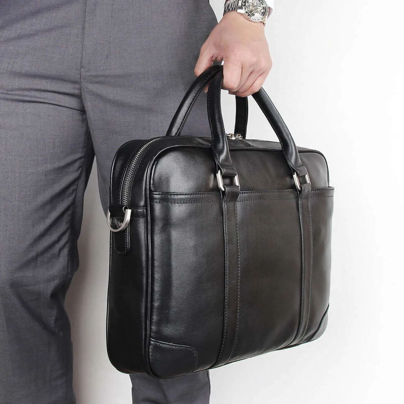 Men's Black Leather Briefcase - Versatile Work & Laptop Bag