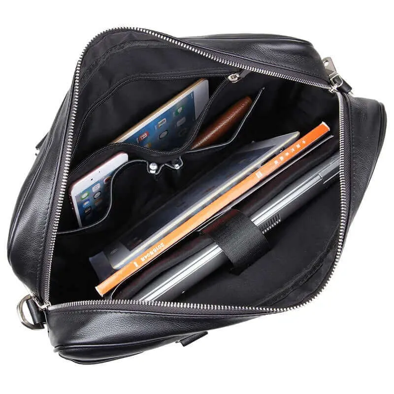 Men's Black Leather Briefcase - Versatile Work & Laptop Bag