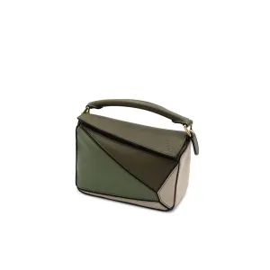 Mini Puzzle Bag in Classic Calfskin in Green/Light Oat