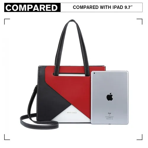 Miss Lulu Contrast Panel Shoulder Bag - Red | LB2008 | Stylish & Practical Handbag