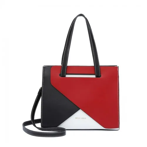 Miss Lulu Contrast Panel Shoulder Bag - Red | LB2008 | Stylish & Practical Handbag