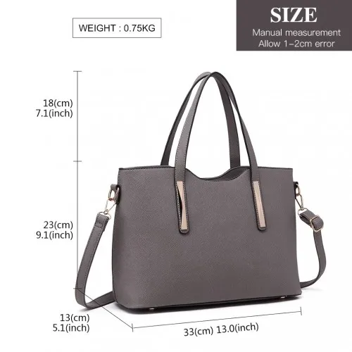 Miss Lulu Grey PU Leather Handbag & Purse - Stylish and Spacious | High-Quality Women's Bag