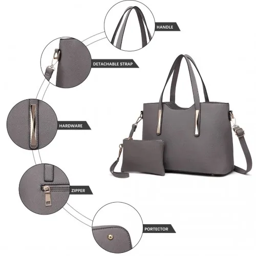 Miss Lulu Grey PU Leather Handbag & Purse - Stylish and Spacious | High-Quality Women's Bag