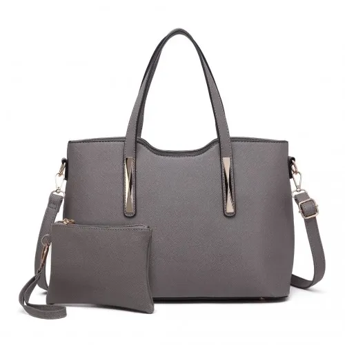 Miss Lulu Grey PU Leather Handbag & Purse - Stylish and Spacious | High-Quality Women's Bag