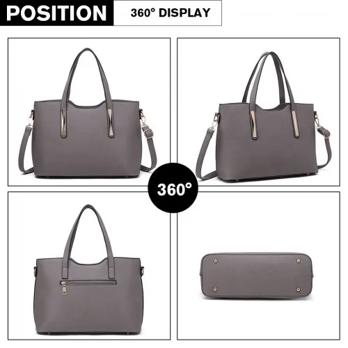 Miss Lulu Grey PU Leather Handbag & Purse - Stylish and Spacious | High-Quality Women's Bag