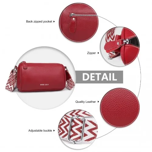 Miss Lulu Lightweight Genuine Leather Crossbody Bag - Stylish Red Wide Strap - Versatile Women's Handbag