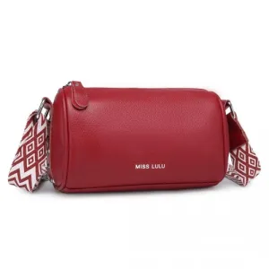 Miss Lulu Lightweight Genuine Leather Crossbody Bag - Stylish Red Wide Strap - Versatile Women's Handbag