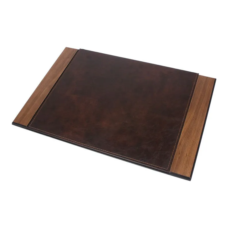 MOOG Leather Desk Pad | Prestige Desk Pad Mahogany Wood Combination -Bordeaux Leather