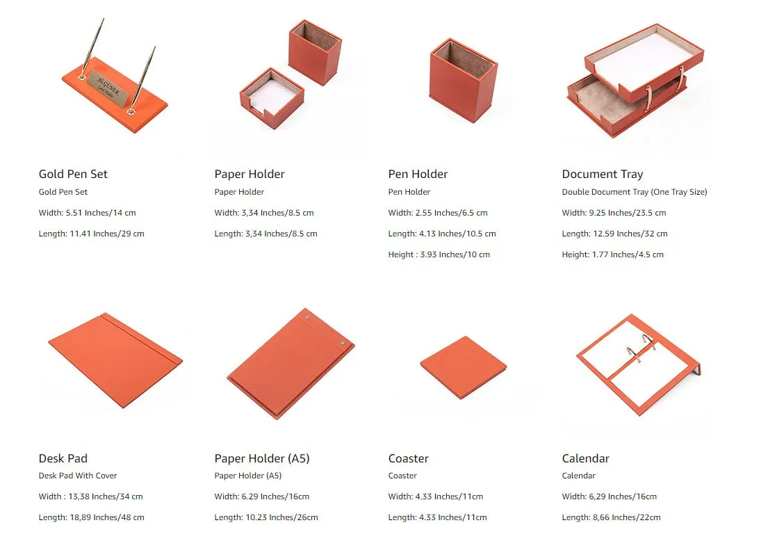 MOOG Leather Desk Set-3 Accessories-Double Document Tray - Orange - 3 PCS