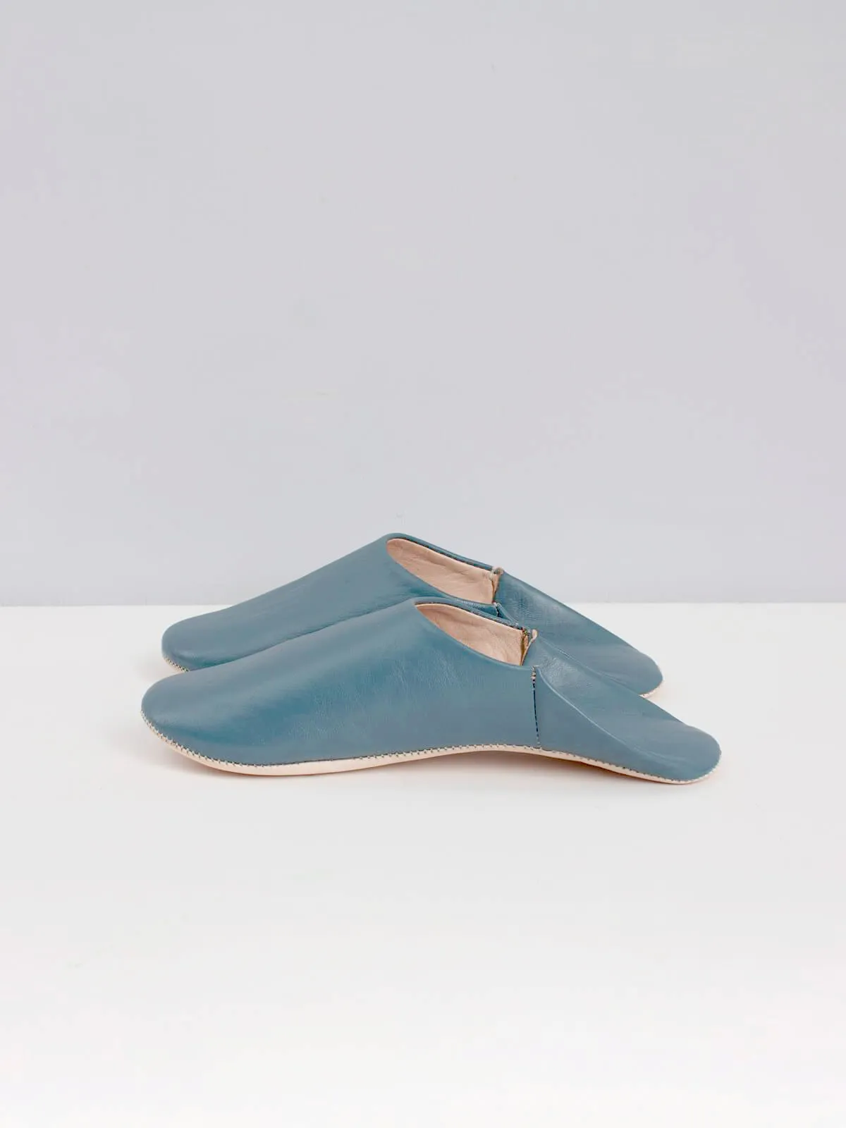 Moroccan Babouche Basic Slippers, Blue Grey