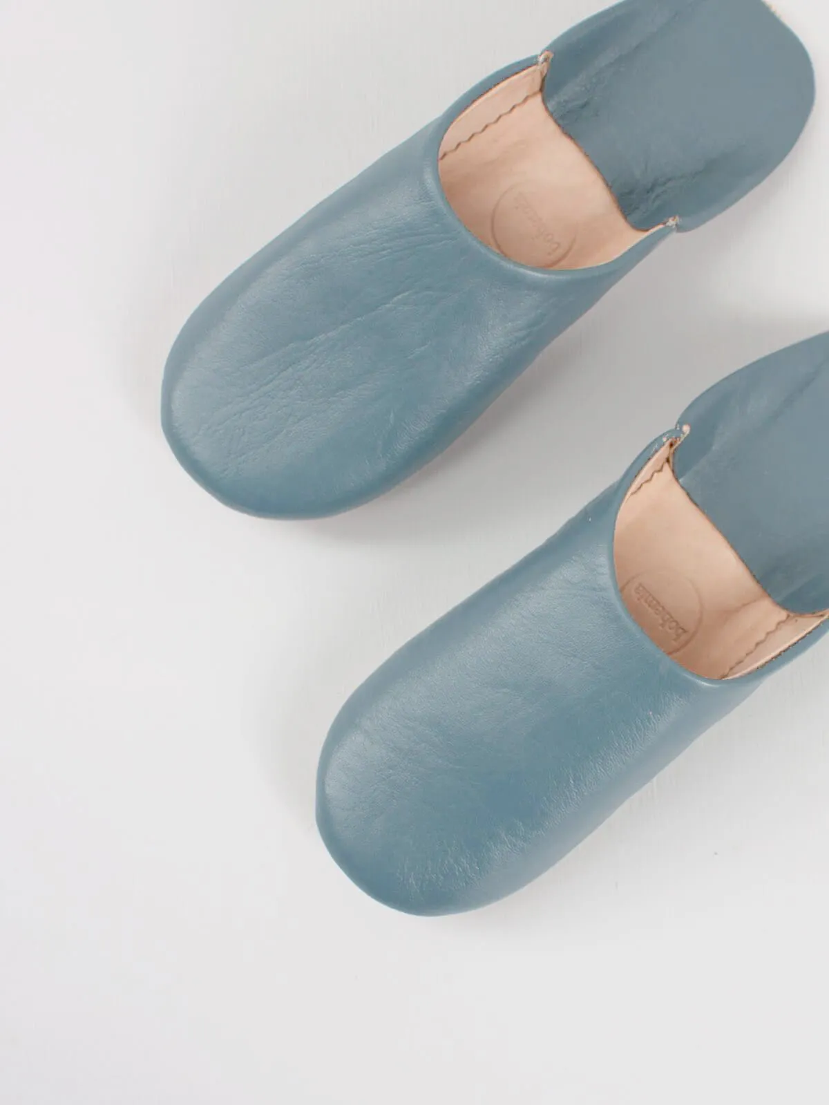 Moroccan Babouche Basic Slippers, Blue Grey