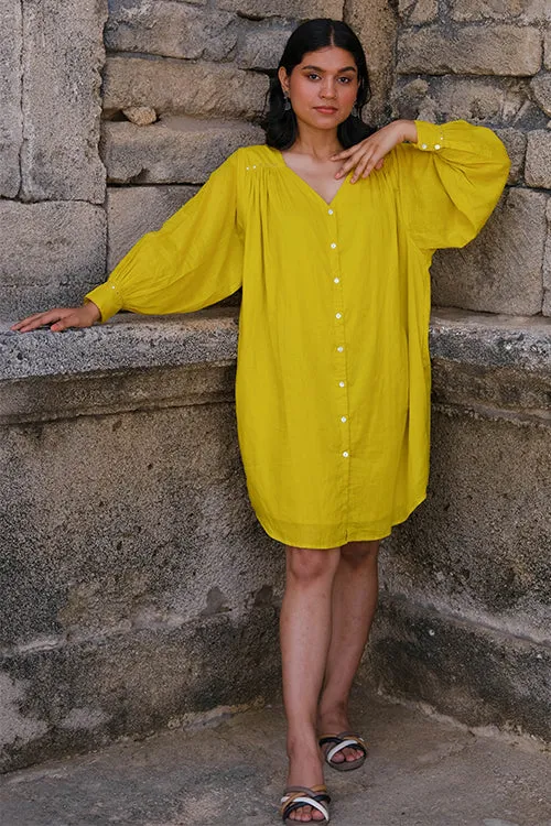 Okhai "Golden Amaltas" Pure Cotton Mul Mirrorwork Dress