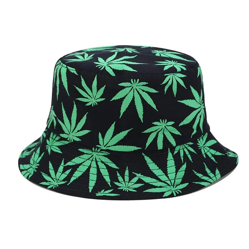 Panama Leaf Print Bucket Hat Hip Hop Fisherman Hat Men Women Outdoor Summer Casual Cotton Bob chapeau Visor Bucket Cap