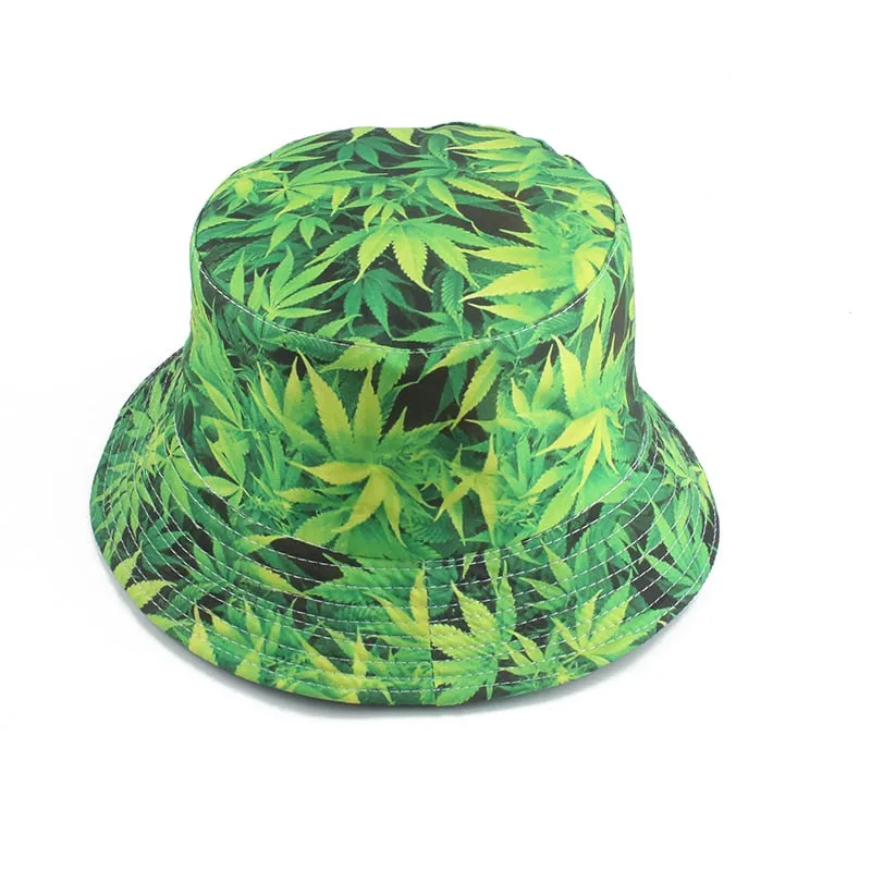 Panama Leaf Print Bucket Hat Hip Hop Fisherman Hat Men Women Outdoor Summer Casual Cotton Bob chapeau Visor Bucket Cap