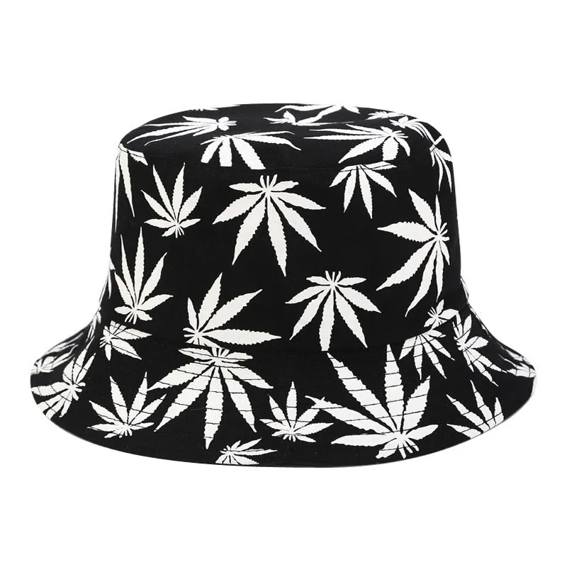 Panama Leaf Print Bucket Hat Hip Hop Fisherman Hat Men Women Outdoor Summer Casual Cotton Bob chapeau Visor Bucket Cap