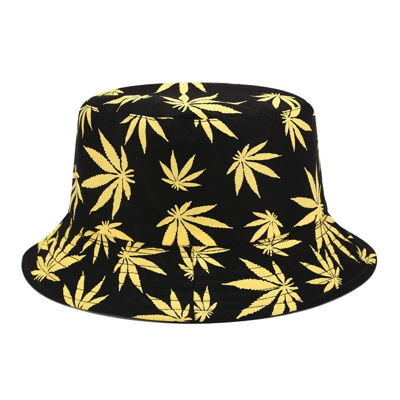 Panama Leaf Print Bucket Hat Hip Hop Fisherman Hat Men Women Outdoor Summer Casual Cotton Bob chapeau Visor Bucket Cap