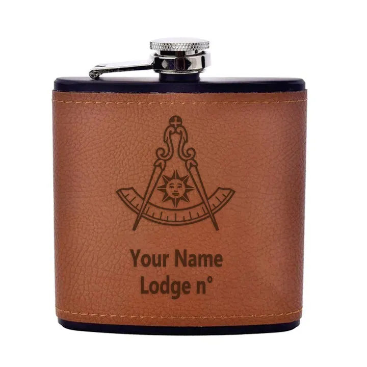 Past Master Blue Lodge California Regulation Flask - Leather & Stainless Steel