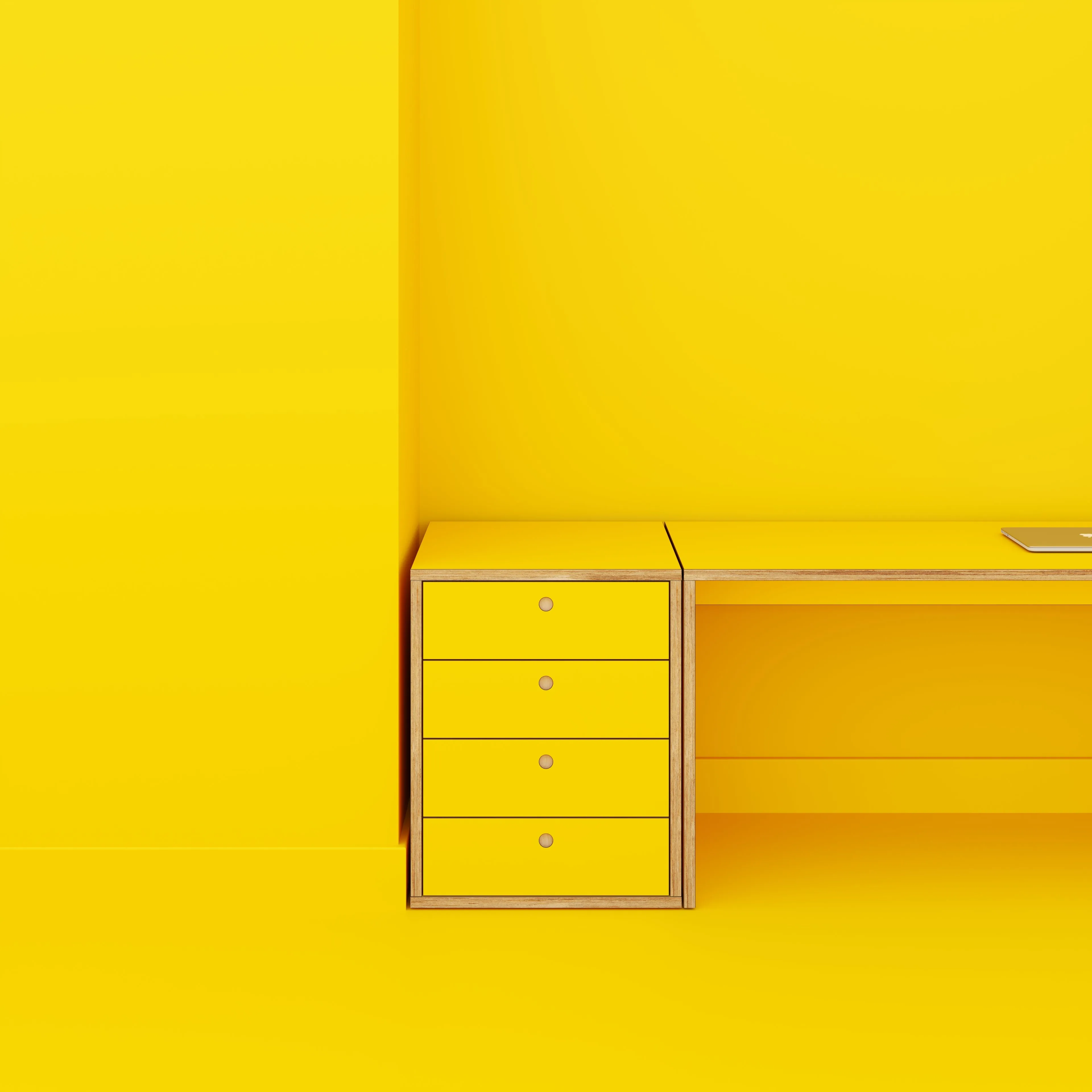 Plywood Drawer Unit - Formica Chrome Yellow - 600(w) x 600(d) x 750(h)