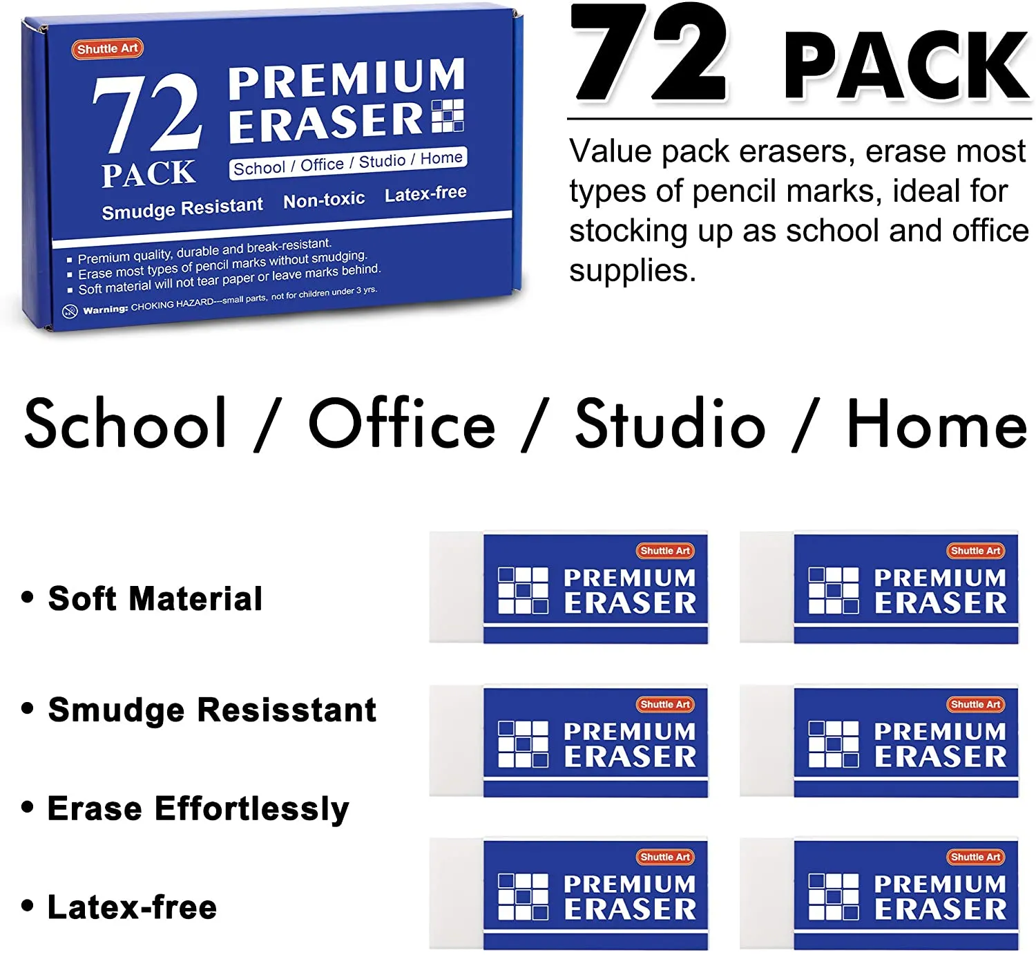 Premium Erasers Bulk - Set of 72