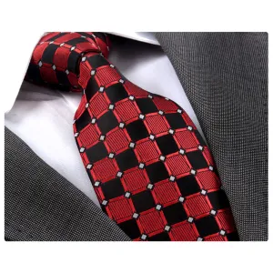 Red Black Squares Premium Silk Necktie