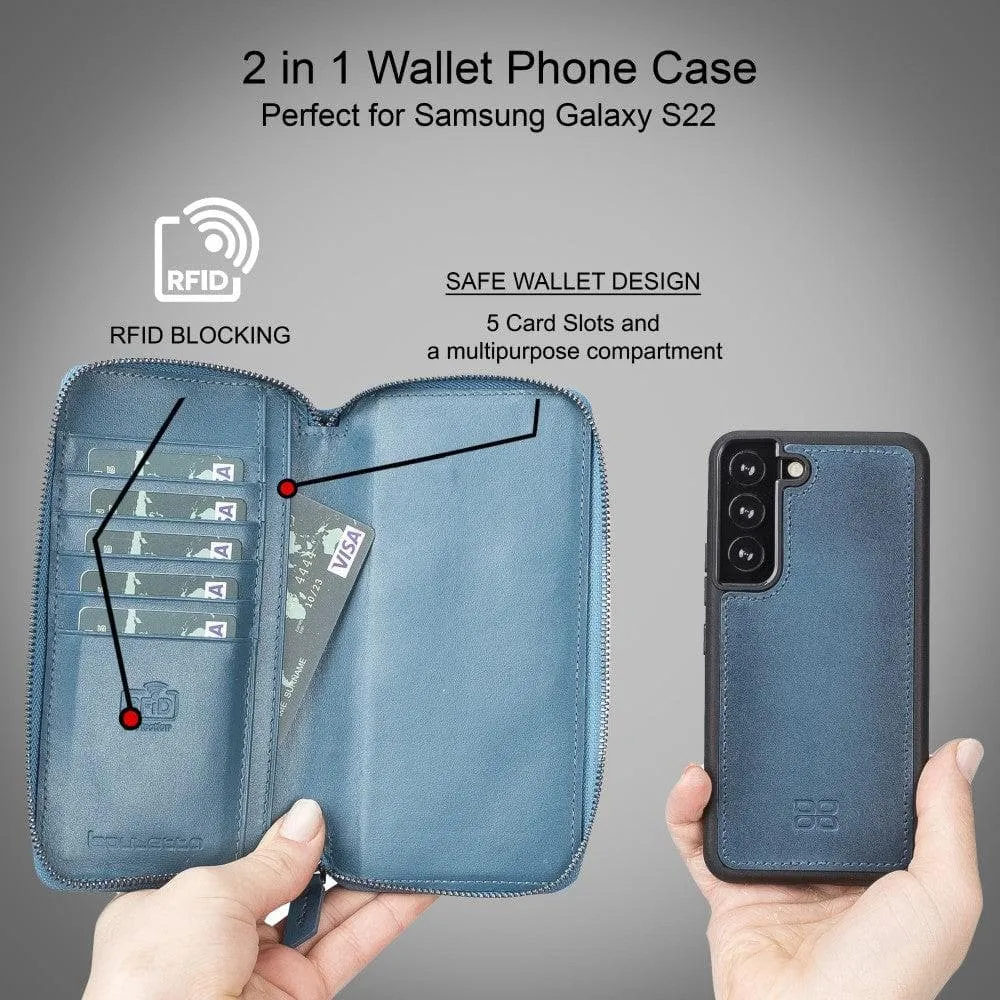 Samsung Galaxy S22 Series Zippered Leather Detachable Wallet Case