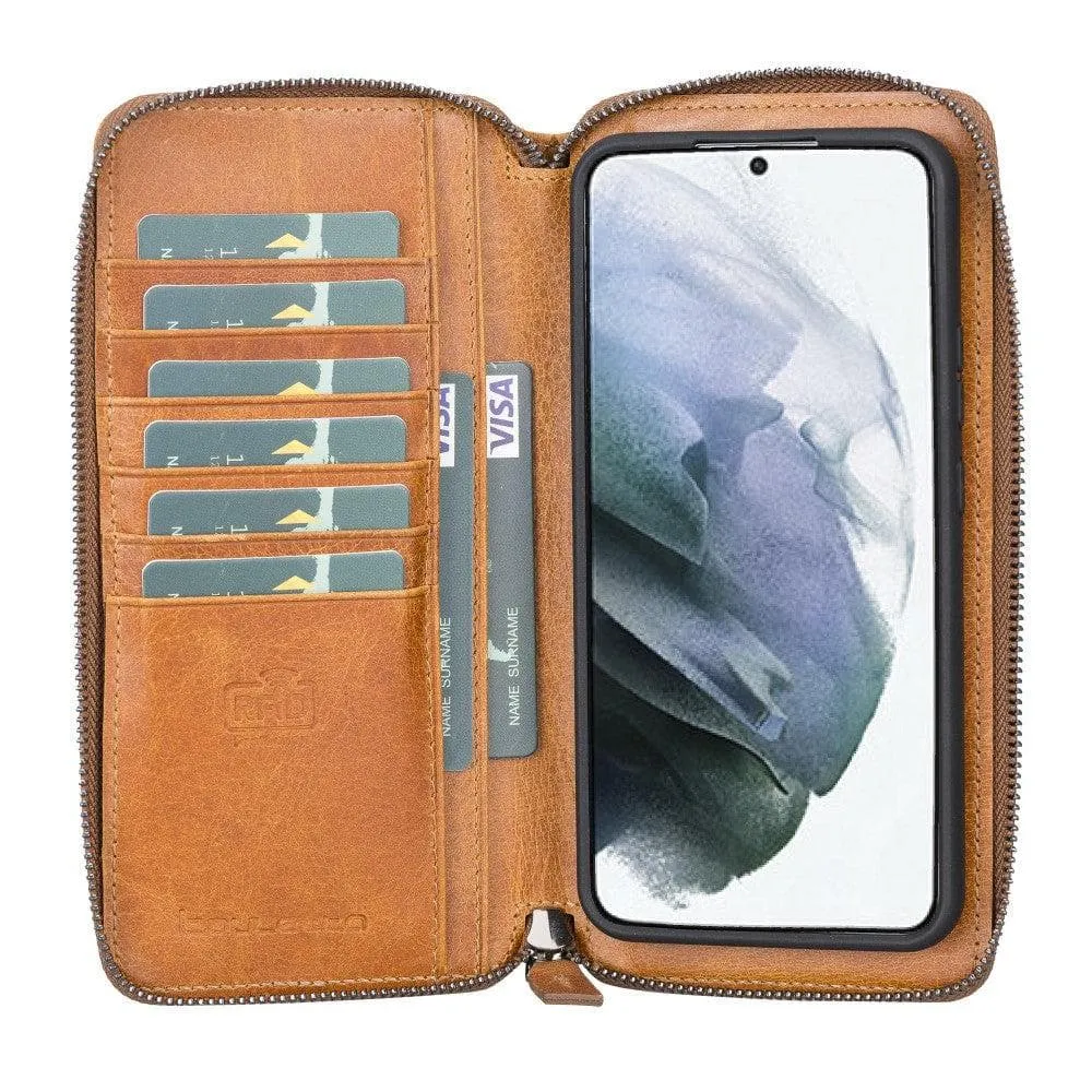 Samsung Galaxy S22 Series Zippered Leather Detachable Wallet Case