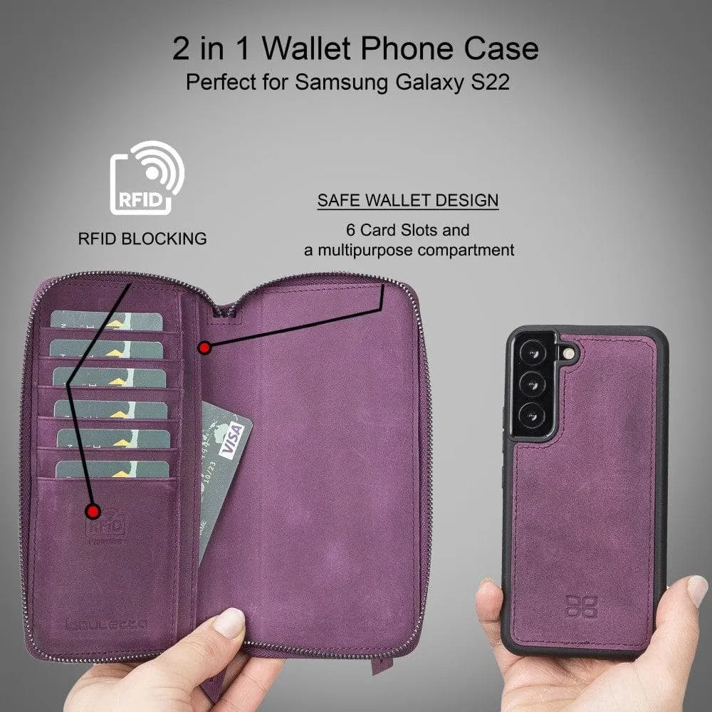 Samsung Galaxy S22 Series Zippered Leather Detachable Wallet Case