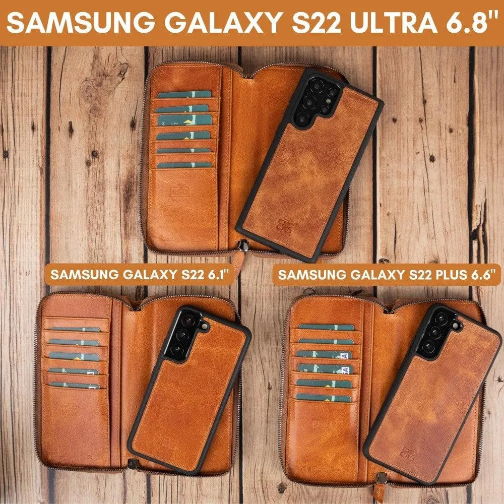 Samsung Galaxy S22 Series Zippered Leather Detachable Wallet Case