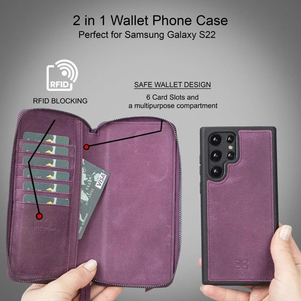 Samsung Galaxy S22 Series Zippered Leather Detachable Wallet Case