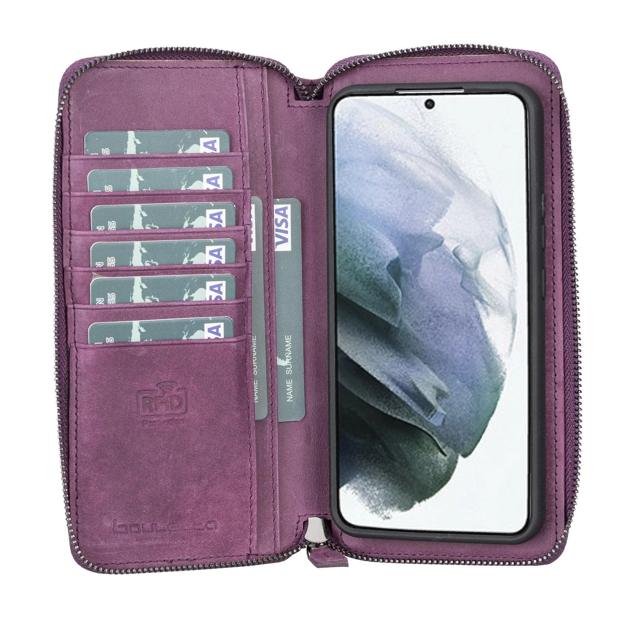 Samsung Galaxy S22 Series Zippered Leather Detachable Wallet Case