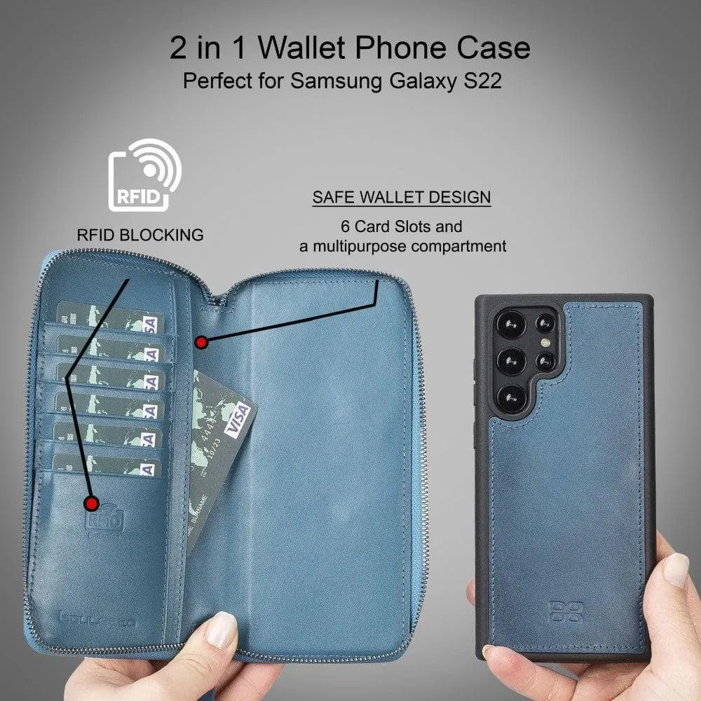 Samsung Galaxy S22 Series Zippered Leather Detachable Wallet Case