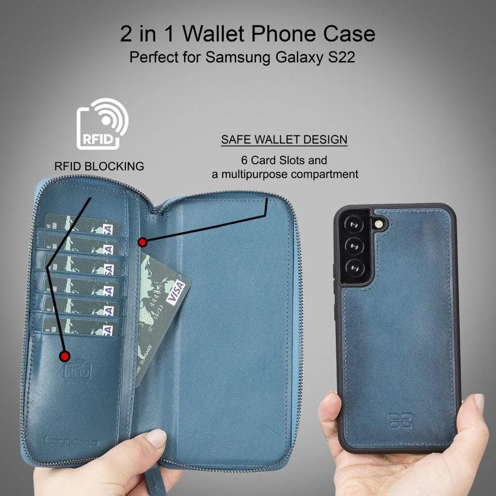 Samsung Galaxy S22 Series Zippered Leather Detachable Wallet Case