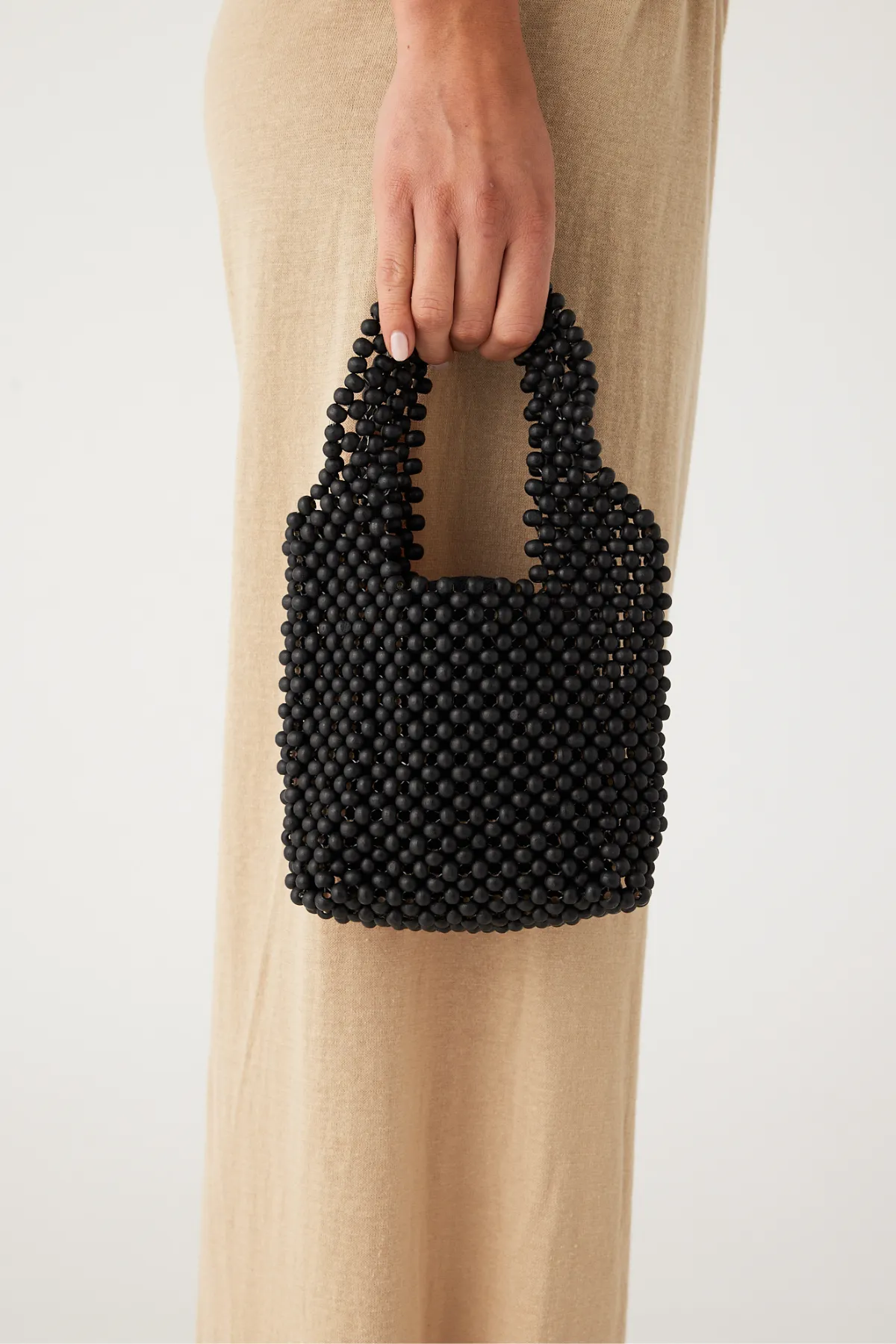 Small Beaded Bucket Bag - Black