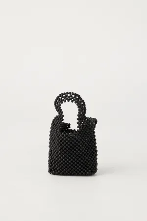 Small Beaded Bucket Bag - Black