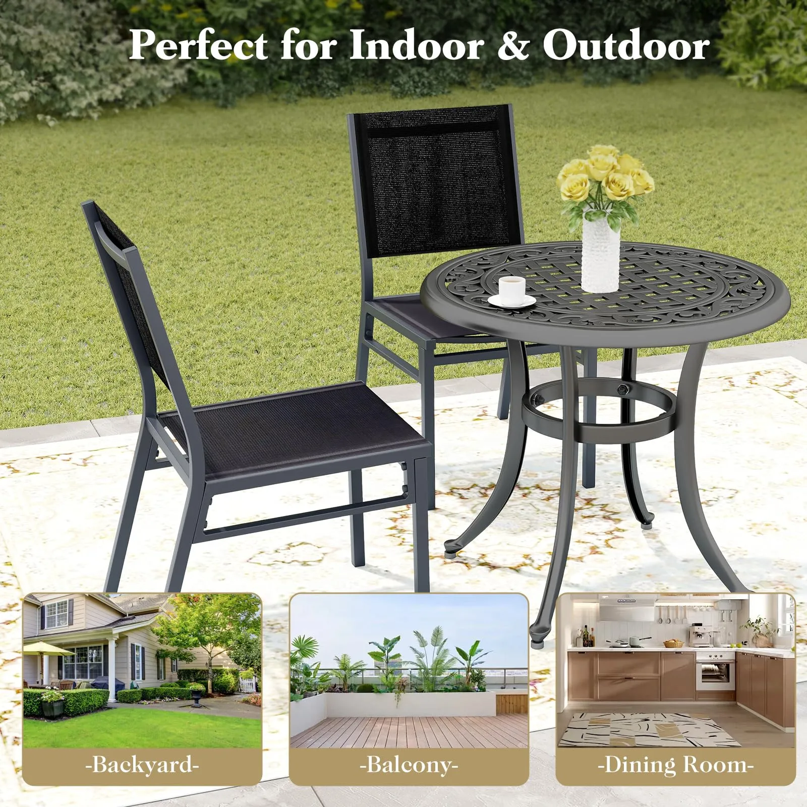 Tangkula Outdoor Dining Chair, Patio Armless Chair with Breathable Seat & Backrest