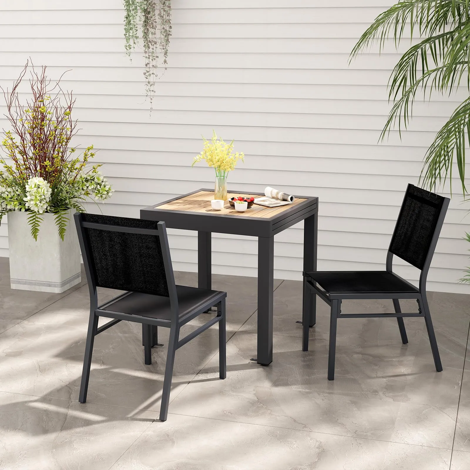 Tangkula Outdoor Dining Chair, Patio Armless Chair with Breathable Seat & Backrest