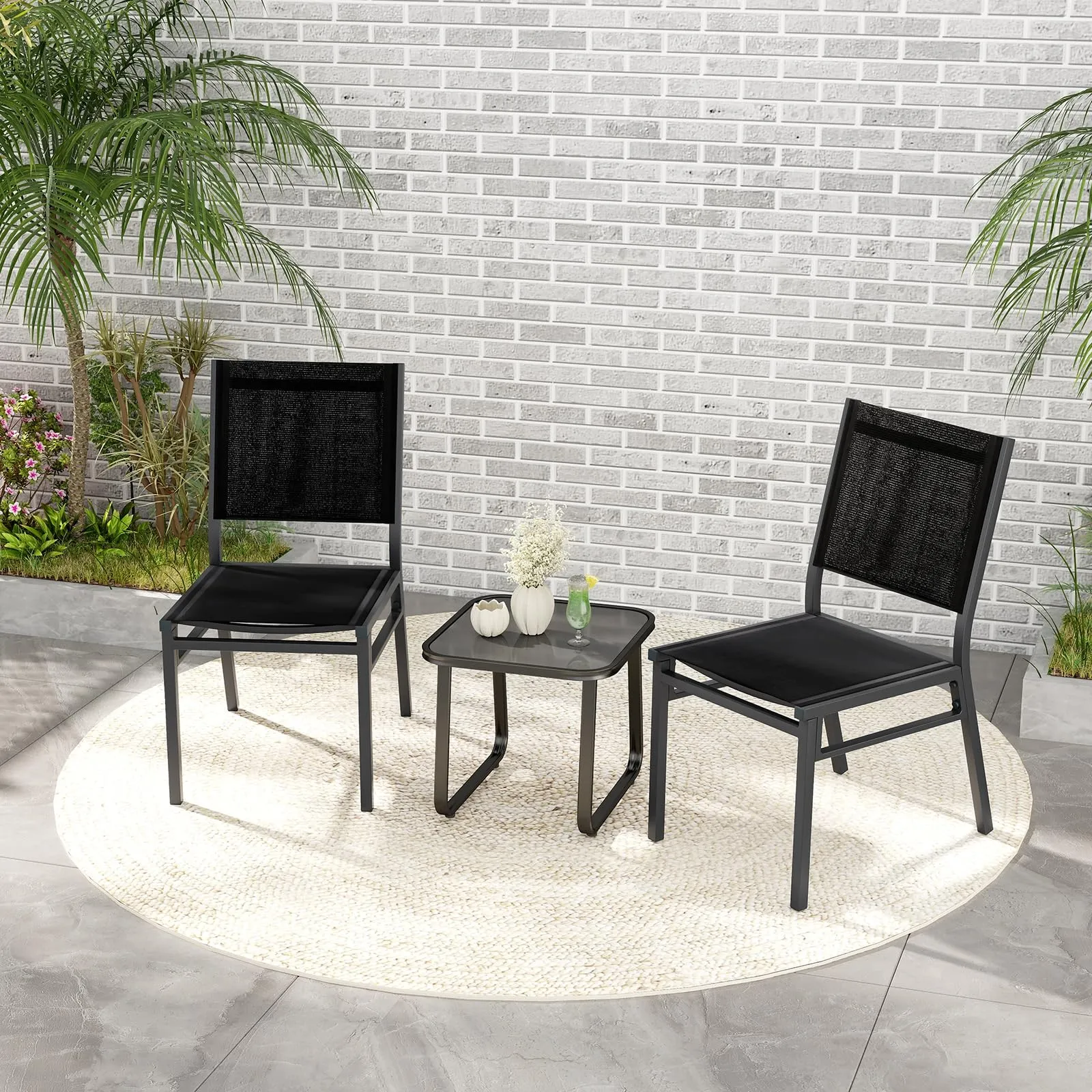 Tangkula Outdoor Dining Chair, Patio Armless Chair with Breathable Seat & Backrest