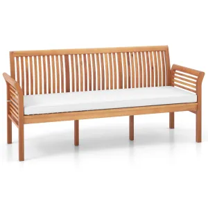 Tangkula Patio 3-Seat Wood Bench, 62.5 Inches Long Acacia Bench with Soft Seat Cushions