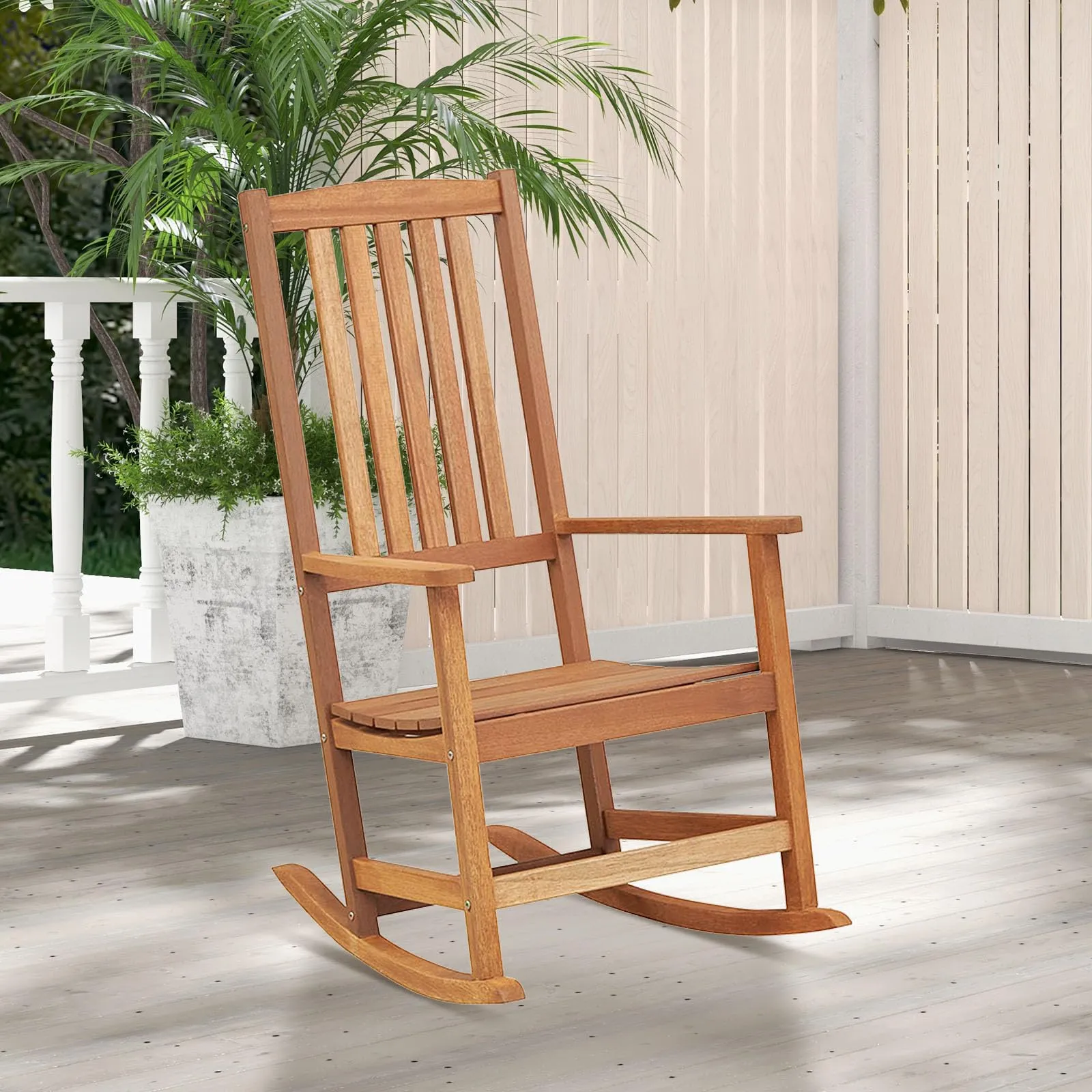 Tangkula Patio Rocking Chair, Ergonomic High-Back Outdoor Rocker with Smooth Rocking Base