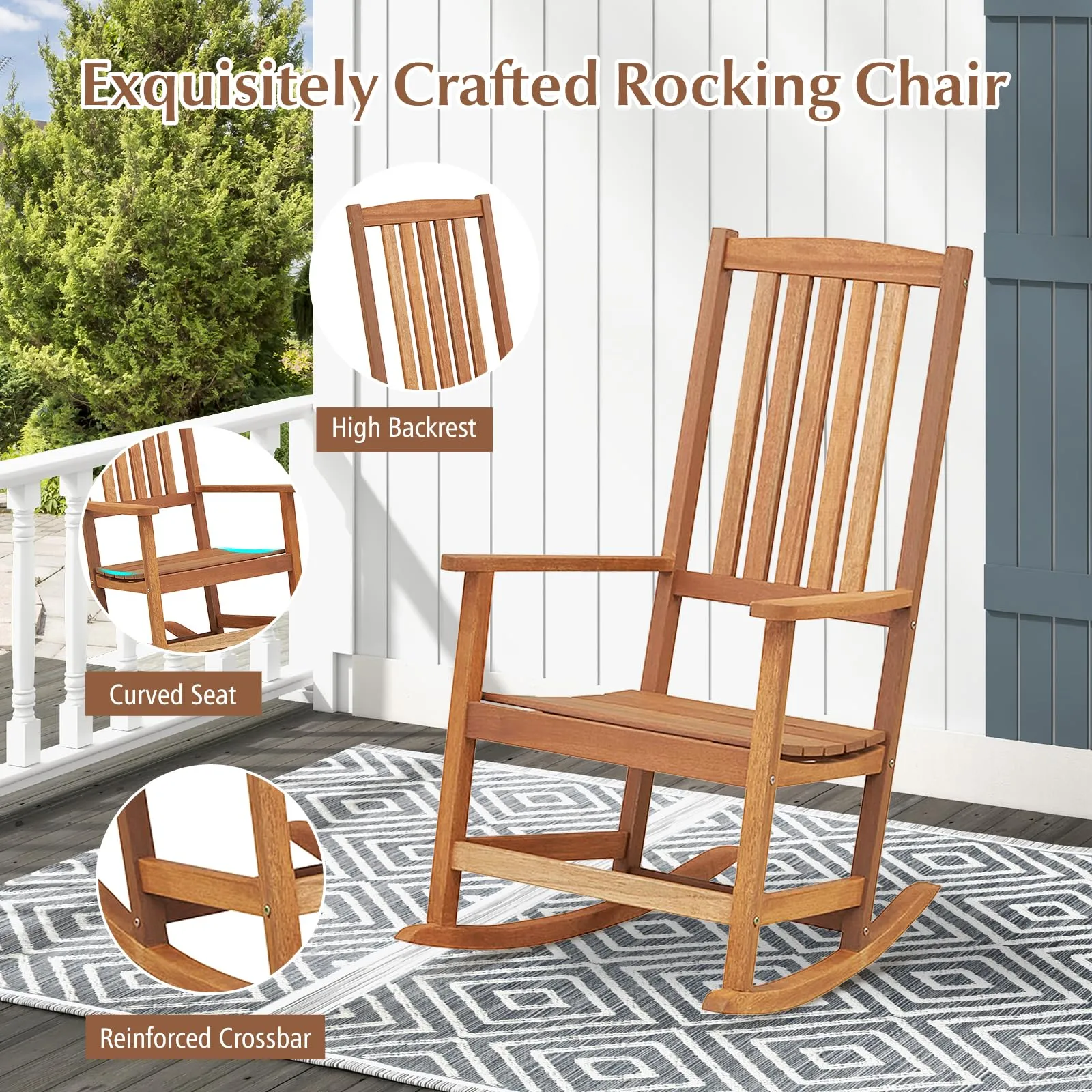 Tangkula Patio Rocking Chair, Ergonomic High-Back Outdoor Rocker with Smooth Rocking Base