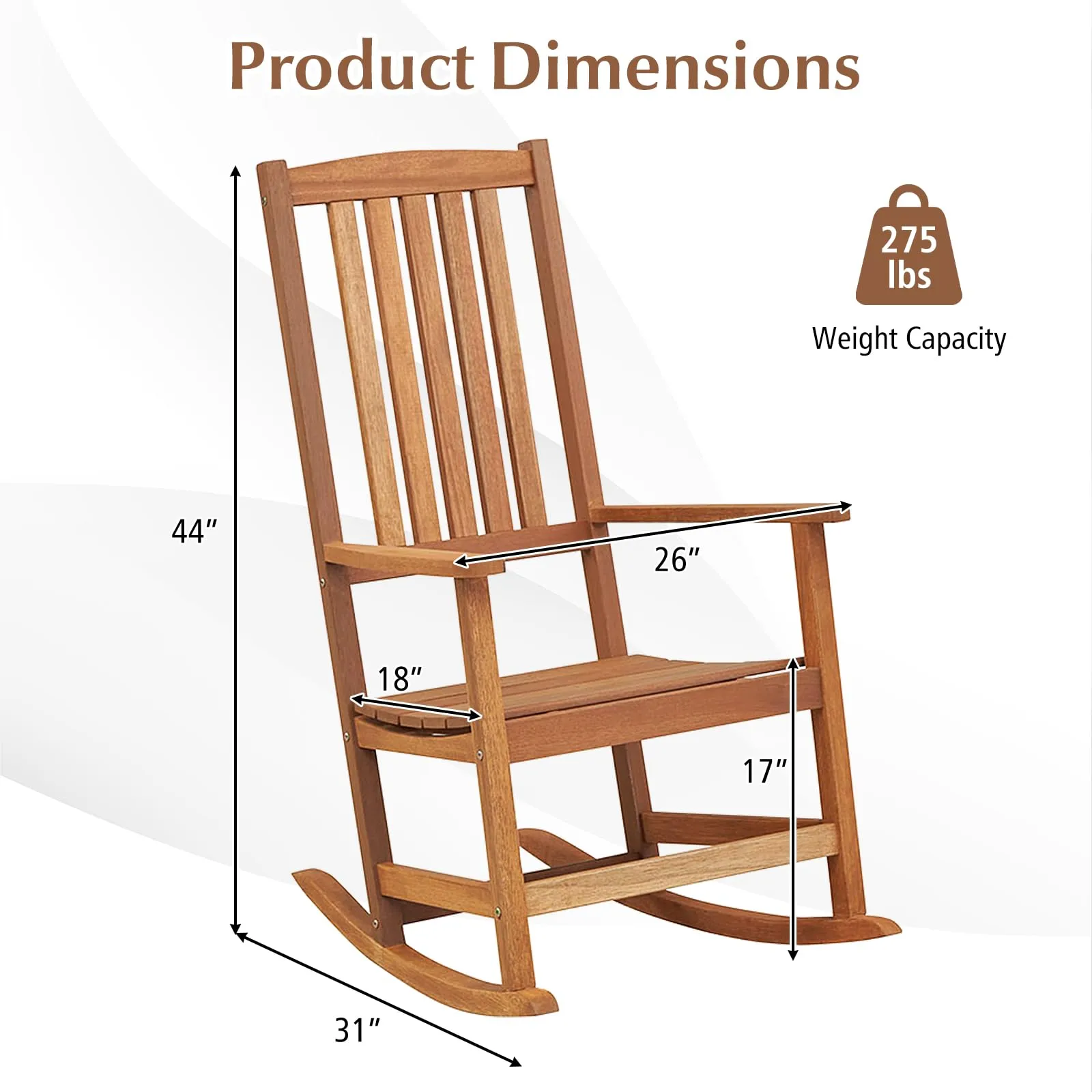 Tangkula Patio Rocking Chair, Ergonomic High-Back Outdoor Rocker with Smooth Rocking Base