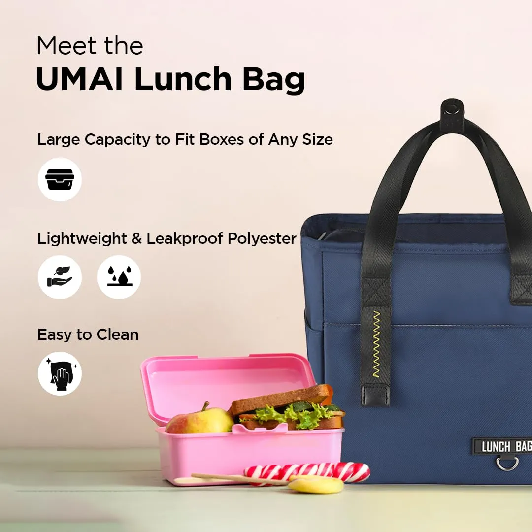 UMAI Insulated Lunch Bag for Kids, Women & Men, Ideal Tote Tiffin Bag for Office/School/Camping/Gym-Lightweight, Durable Handle, Large Capacity, Multifunctional Pockets, Easy to Clean (Navy Blue)