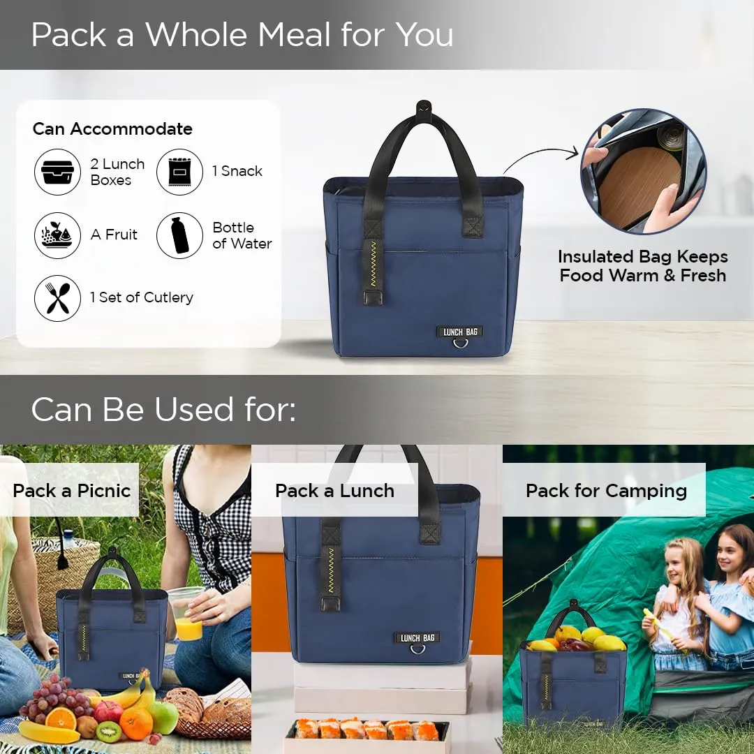 UMAI Insulated Lunch Bag for Kids, Women & Men, Ideal Tote Tiffin Bag for Office/School/Camping/Gym-Lightweight, Durable Handle, Large Capacity, Multifunctional Pockets, Easy to Clean (Navy Blue)