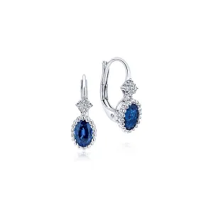 White Gold Oval Drop Sapphire Earrings